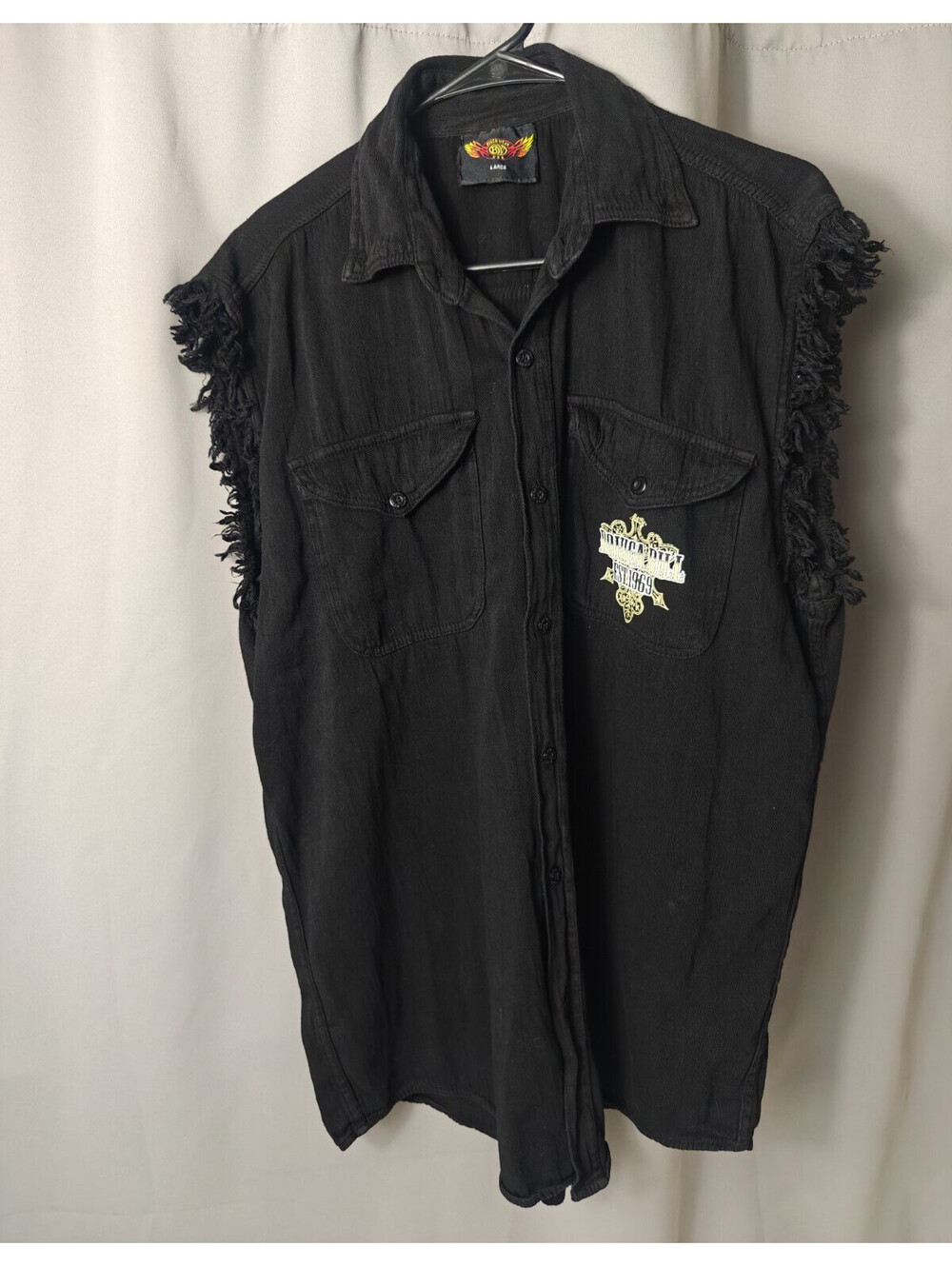 Bullhead Denim Co Men's L Black Sleeveless Biker Shirt Skull Crossed Guns Graphi